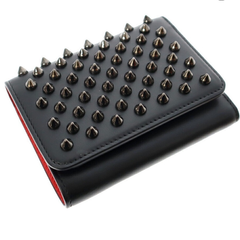 Christian Louboutin Black Leather Wallet with Red Accents and Studs